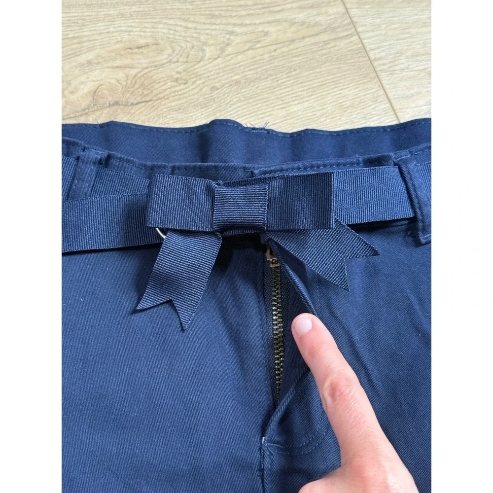 NWT Kid Girls Gymboree nanotex uniform navy blue bow belted chino shorts size 12